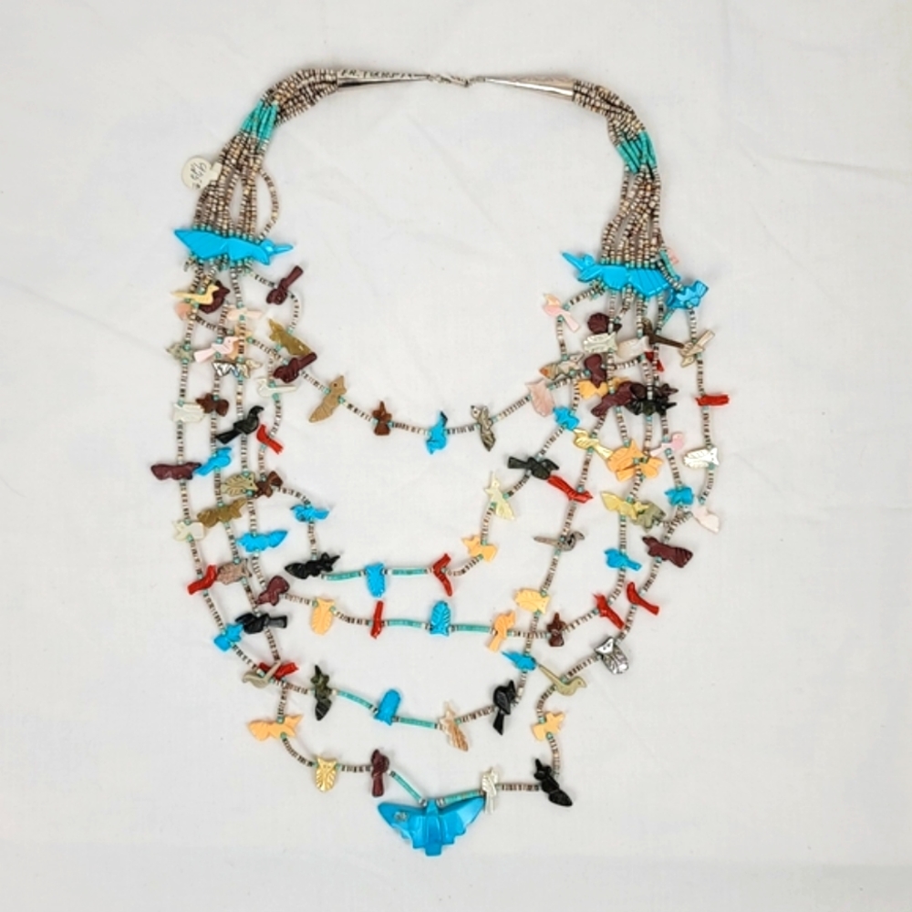 Vintage Tourquose Silver Multilayered Necklace Native American F.R. Turpin